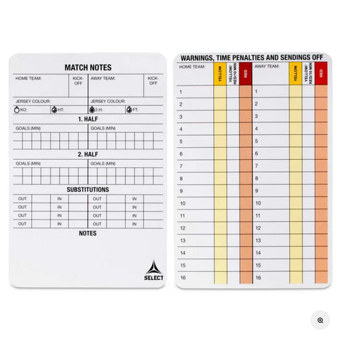 Select scheidsrechter notitiekaarten